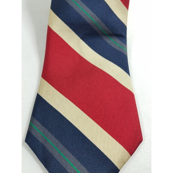 Lands End Mens Silk Tie Navy Red Gold Diagonal Striped - Picture 3 of 4